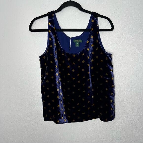 J. Crew Always Navy Blue Gold Star Velvet Tank Women's Petite size 8P - Picture 1 of 5